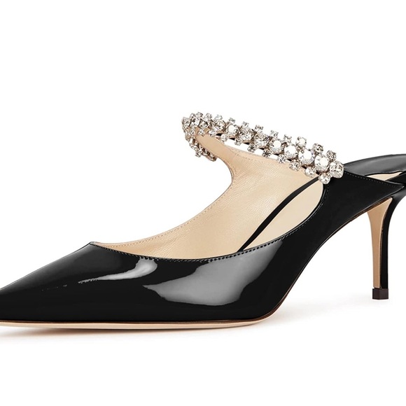 Shoes - Elegant Black Women's‎ Heels with Rhinestone Strap